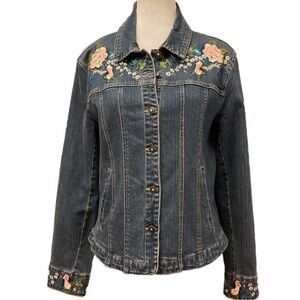 Live a Little LP blue denim tailored embroidered cottagecore jacket with pockets